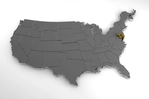 Estados Unidos de América, mapa metálico 3d, con el estado de Maryland destacado. 3d renderizar — Foto de Stock