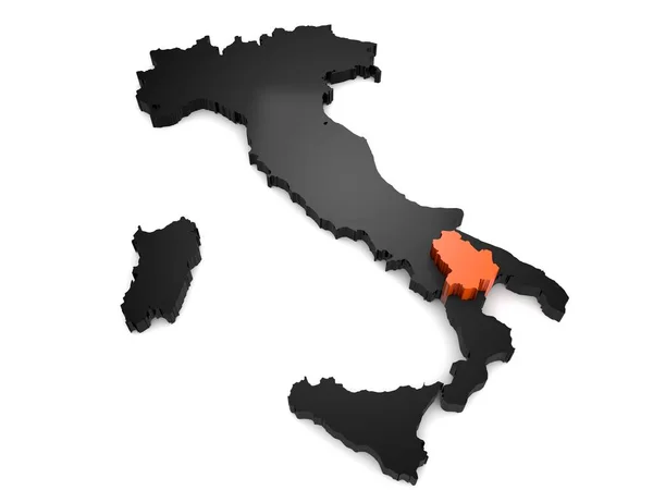 Itália 3d mapa preto e laranja, com região Basilicata destaque 3d render — Fotografia de Stock