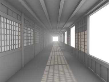 Boş beyaz tarafsız koridor koridor, 3d render illüstrasyon