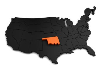 Amerika Birleşik Devletleri, turuncu renkte vurgulanır Oklahoma devlet ile 3d siyah harita. 3D render