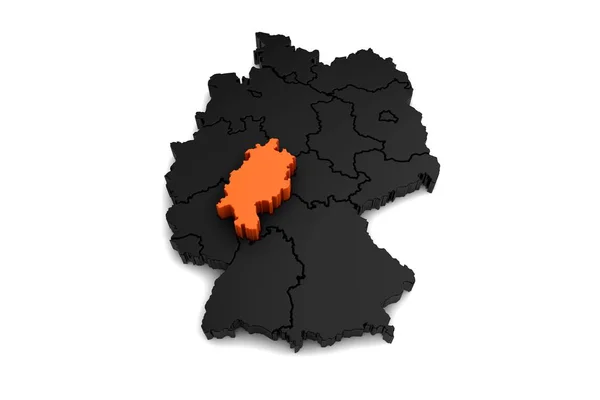 Černá mapa Německo, s regionu Hessen, v orange.3d vykreslení — Stock fotografie