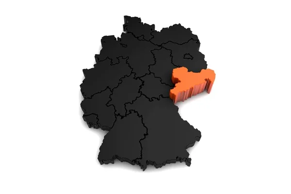 Mapa de Alemania negro, con región de Sajonia, resaltado en renderizado orange.3d — Foto de Stock