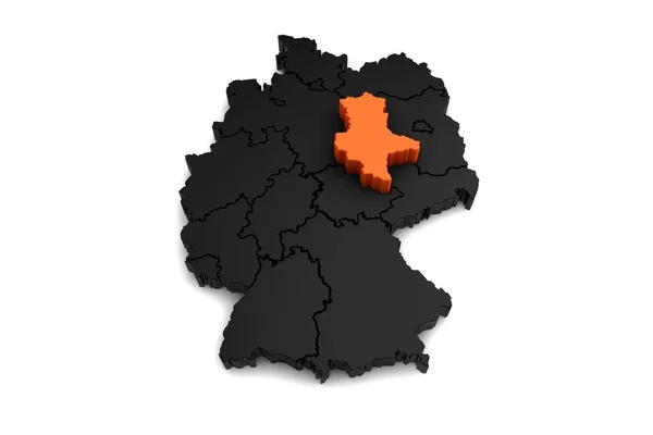 Czarny mapę Niemiec, region Sachsen-Anhalt, wyróżniony w orange.3d render — Zdjęcie stockowe