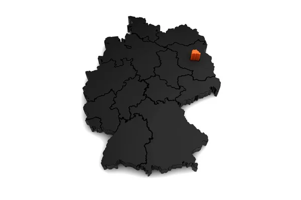 Černá mapa Německo, s regionu Berlín, v orange.3d vykreslení — Stock fotografie