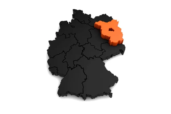 Renderowania czarny mapę Niemiec, z regionu Brandenburgii, wyróżniony w orange.3d — Zdjęcie stockowe
