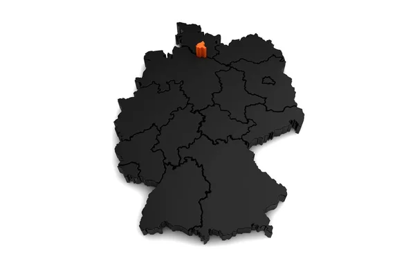 Mapa preto da alemanha, com região de hamburgo, destacado em orange.3d render — Fotografia de Stock