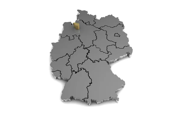 Mappa germania di metallo, con regione bremen, evidenziato in gold.3d render — Foto Stock