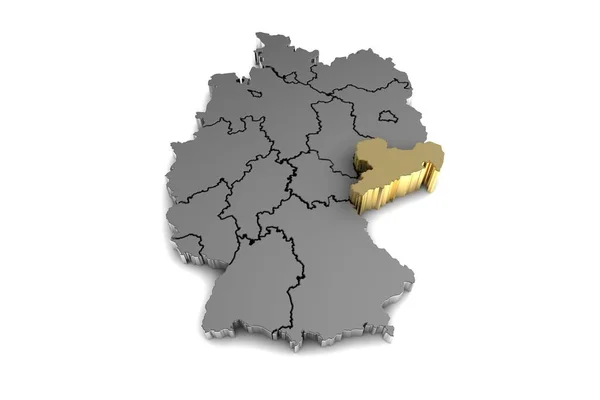 Gold.3d içinde vurgulanan Saksonya bölgesiyle metal Almanya Haritası oluşturma — Stok fotoğraf