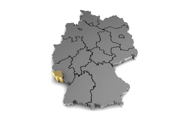 Gold.3d içinde vurgulanan Saarland bölgesiyle metal Almanya Haritası oluşturma — Stok fotoğraf