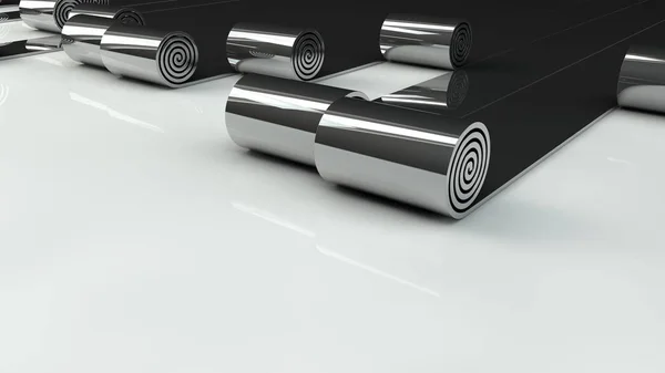 metal rulo geliştirmiştir. Endüstriyel arka plan, 3d render.