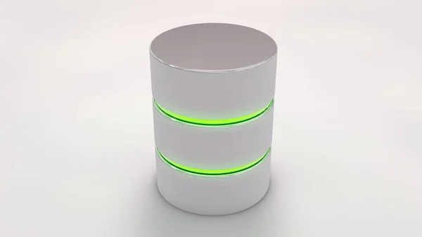 Значок бази даних з зеленими смугами, що світяться, ізольовано на білому. 3d візуалізація — стокове фото