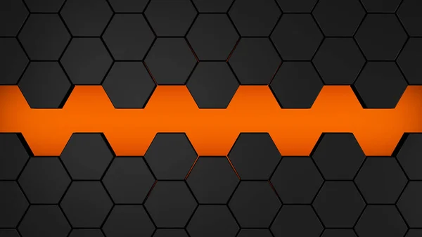Black, background, orange, hexagon, pattern, abstract, design, technology, modern, texture, wallpaper, shape, digital, network, tech, illustration, surface, futuristic, science, color, polygon, cell, art, graphic, geometric, light, business, backdrop — Stock Photo, Image