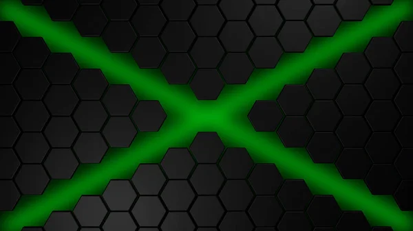 Черный Зеленый Шестиугольники Современный Фон Рендеринг — стоковое фото