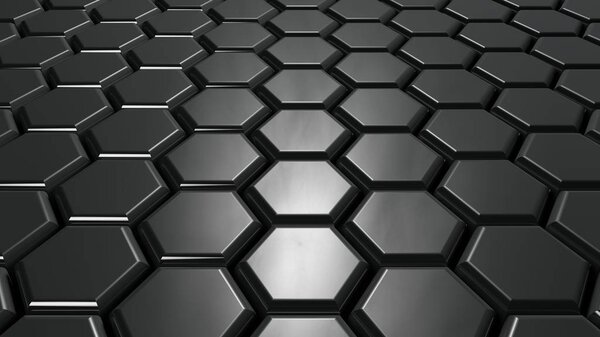 Abstract metallic hexagons background. 3d render illustration