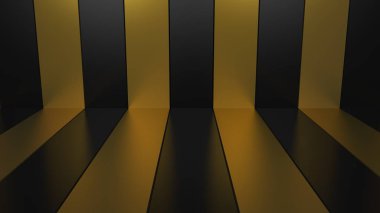 siyah ve Altın çizgili şekillendirme kat ve Oda arka plan. 3D render