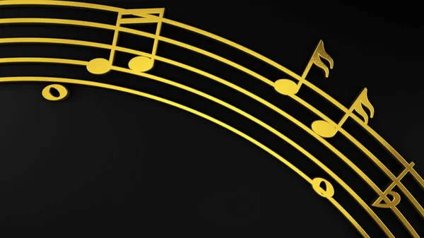 Złote Nuty Muzyczne Czarnym Tle Renderowania Ilustracji — Zdjęcie stockowe