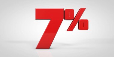 Beyaz arkaplanda% 7 oranında kırmızı metin izole edildi, 3 boyutlu resimleme