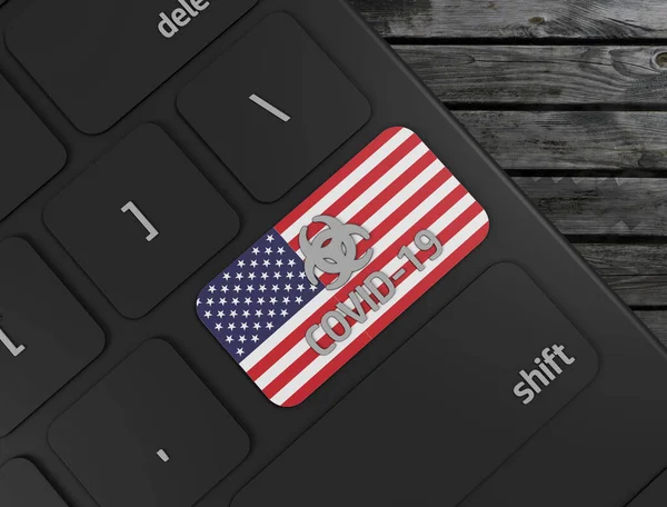 Covid Keyboard Key Usa Flag Render Illustration — Stock Photo, Image