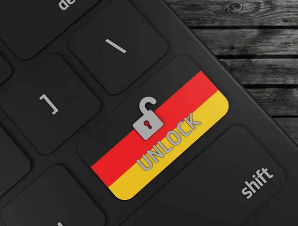 Covid 19 Klavye anahtarının kilidini aç Alman bayrağı, 3D resimleme