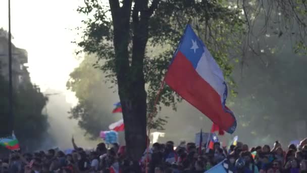 Santiago Chile November 2019 Several Protesters Raise Chilean Flag Sign — Stock Video