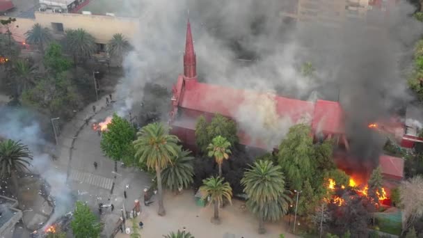 Santiago Chile January 2020 Aerial Shot Carabineros Chile Church Being — Stock Video