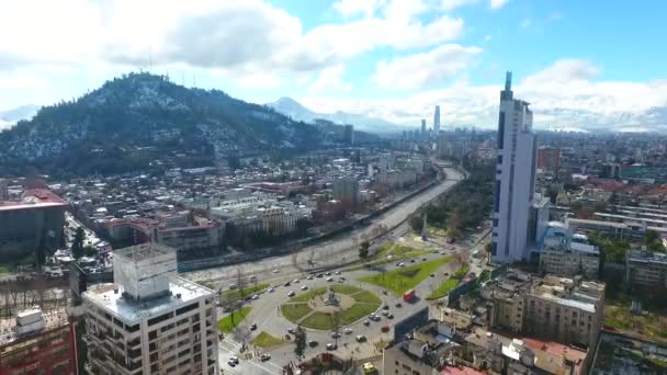 Beautiful Aerial View Plaza Baquedano Cerro San Cristobal Santiago Chile — Stock Video