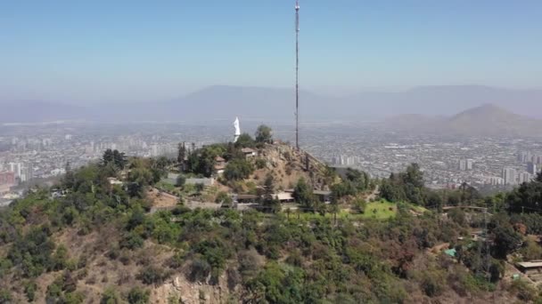 Vue Aérienne Approchant Sur Drone Statue Vierge Marie Sommet Cerro — Video