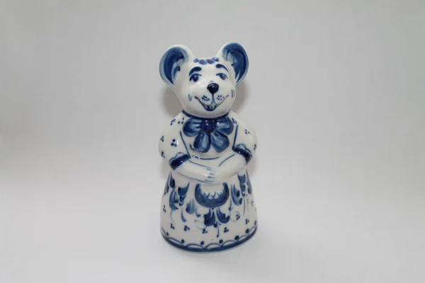 Porcelain Figurine Rat Gzhel — Φωτογραφία Αρχείου