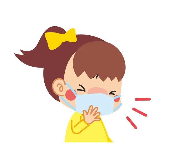 Illustration Child Coughing Mask — Stock Vector
