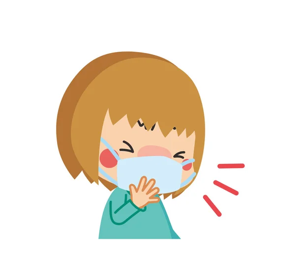 Illustration Child Coughing Mask — Stock Vector