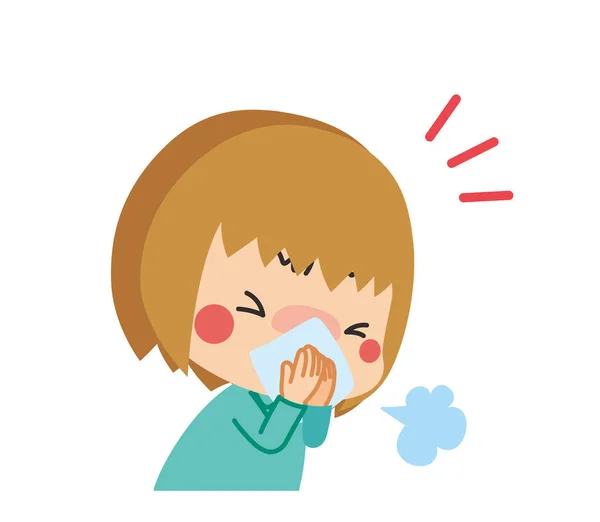 Illustration Child Sneezing Covering His Mouth Cloth — Stock Vector