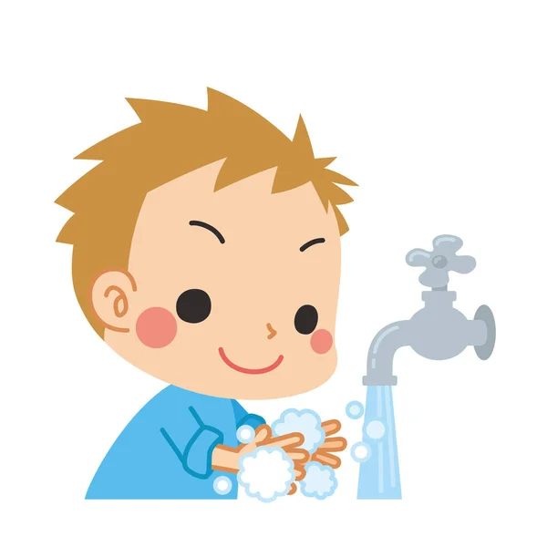 Ilustração Uma Criança Lavando Mãos — Vetor de Stock