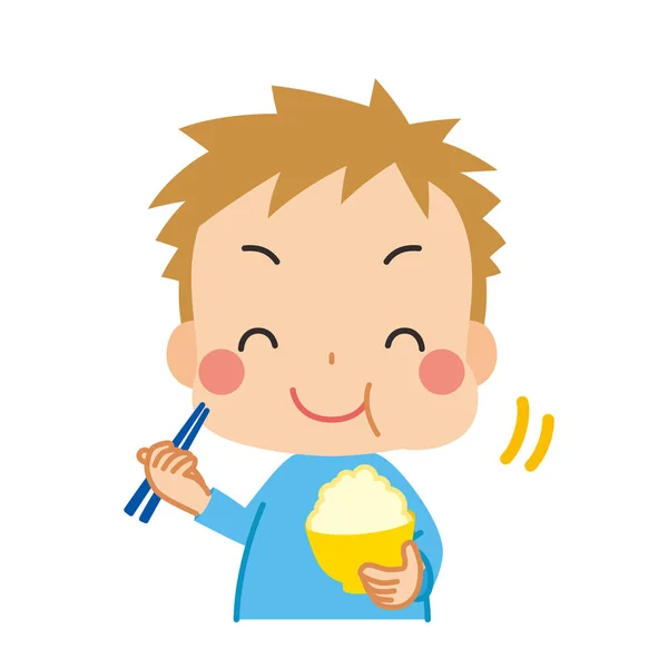 Ilustracja Małego Dziecka Jedzącego Pyszny Biały Ryż — Wektor stockowy