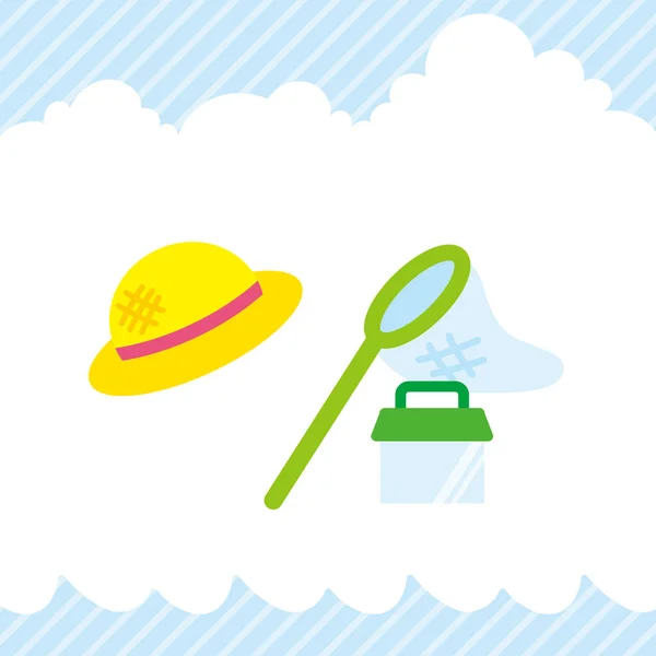清洁可爱的草帽和昆虫收集工具 — 图库矢量图片