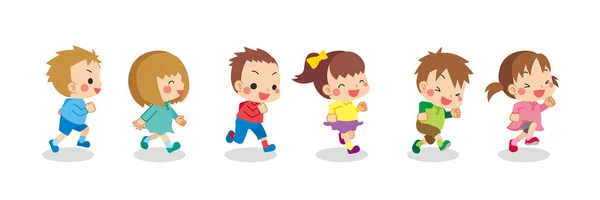 Ilustración Correr Lindos Niños Pequeños — Vector de stock