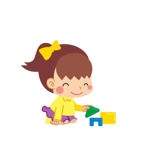 Illustration Cute Toddler Playing Building Blocks — Stock Vector