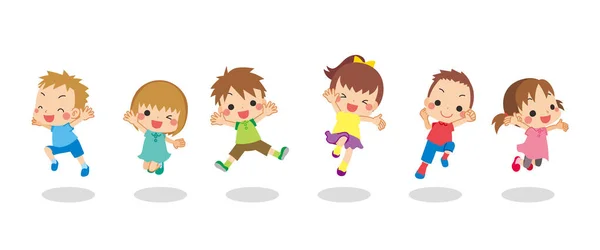 描述那些精力充沛地跳着的可爱的孩子 — 图库矢量图片