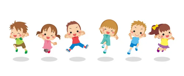 Ilustración Niños Lindos Que Están Saltando Vigorosamente — Vector de stock