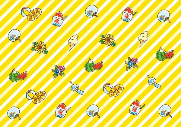 Illustration of  cute background pattern.  Icons of the Japanese summer item, and Stripe pattern.