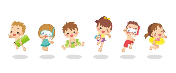 Ilustración Niños Traje Baño — Vector de stock