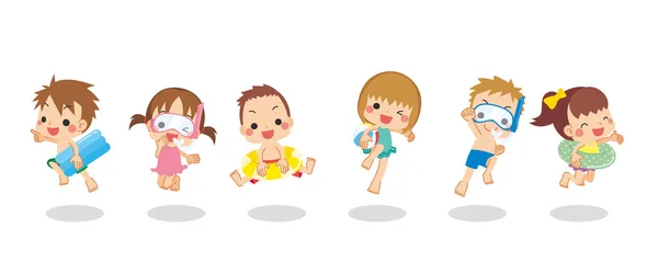 Ilustración Niños Traje Baño — Vector de stock