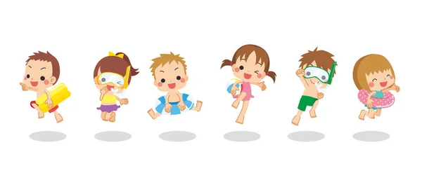 Ilustración Niños Traje Baño — Vector de stock