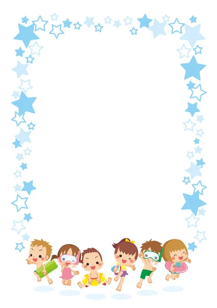 Illustratie Van Kinderen Badpak Twinkle Ster Patroon Frame — Stockvector