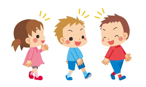 Illustration Cute Children Walking While Talking — Stock Vector