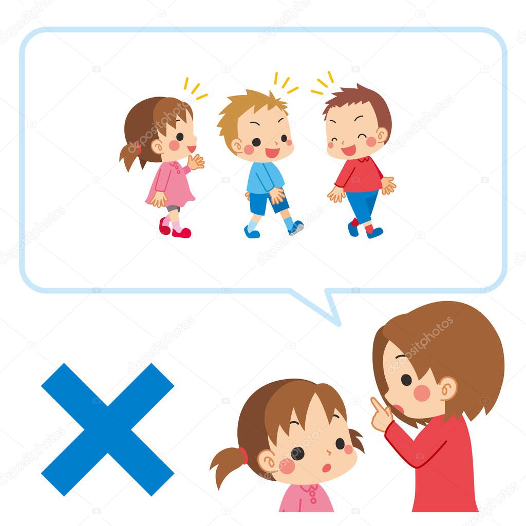 Illustration of a mother explaining to her child about social distance.