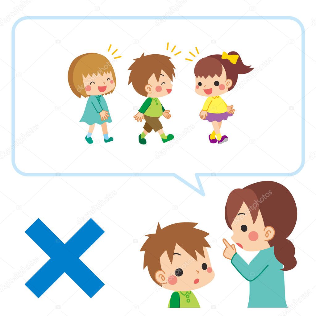 Illustration of a mother explaining to her child about social distance.