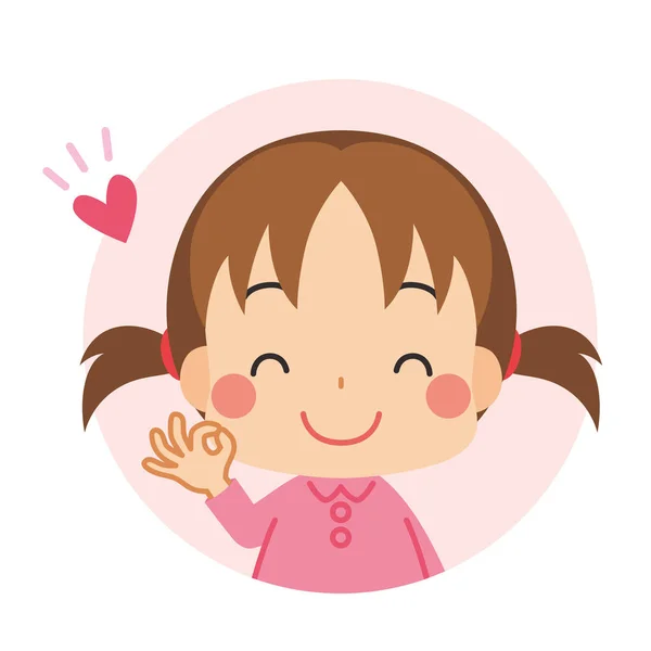 Illustration Eines Lächelnden Mädchens Mit Einem Handzeichen — Stockvektor