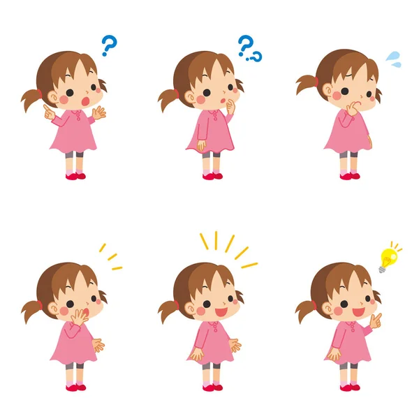 Ένα Σύνολο Απεικονίσεων Διαφόρων Εκφράσεων Του Προσώπου Σκέψης Κοριτσάκι Σκέψης — Διανυσματικό Αρχείο