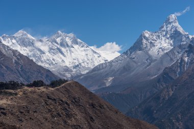 Everest, Lhotse and Ama Dablam mountain view, Namche Bazaar clipart
