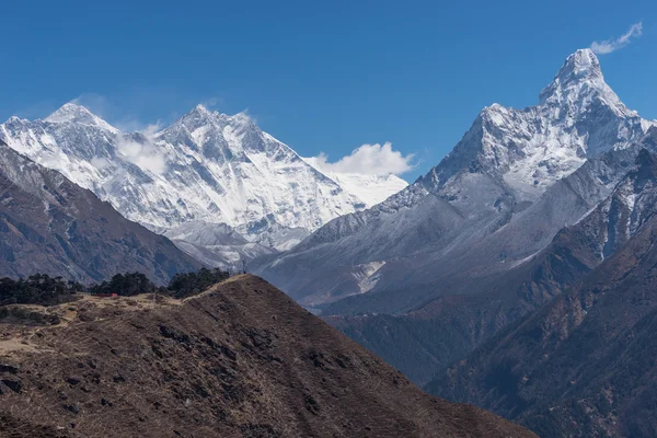 Herhangi bir zamanda, Lhotse ve Ama Dablam dağ manzaralı, Namche ın Bazaarı